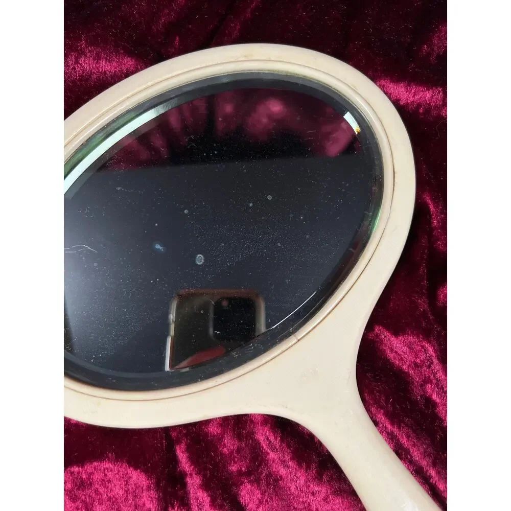 Vintage Celluloid Hand Mirror – French Ivory Beveled Glass Vanity Mirror